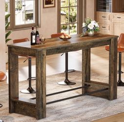 63” Counter Height Pub Table – Modern Bar Table / Kitchen Island with Metal Footrests