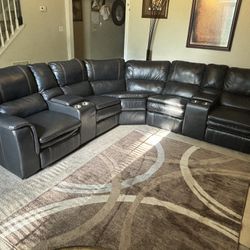 Leather Sectional, With Electric Recliners On Both Ends