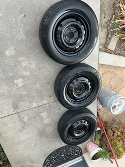 Steelies & Tires. (3) 195/65/15 (1) 205/65/15 Fitment 5x114.3 (4 Tires total!)