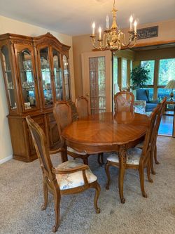 French Provincial Dining Table with 6 Chairs and China Cabinet