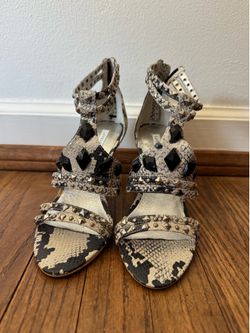Snake print leather open toed heels size 6