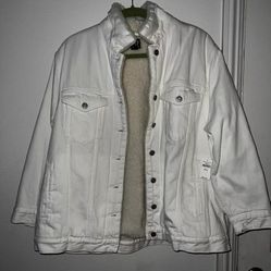 Womens New With Tags Gap White Denim Jean Jacket Coat Large Petite