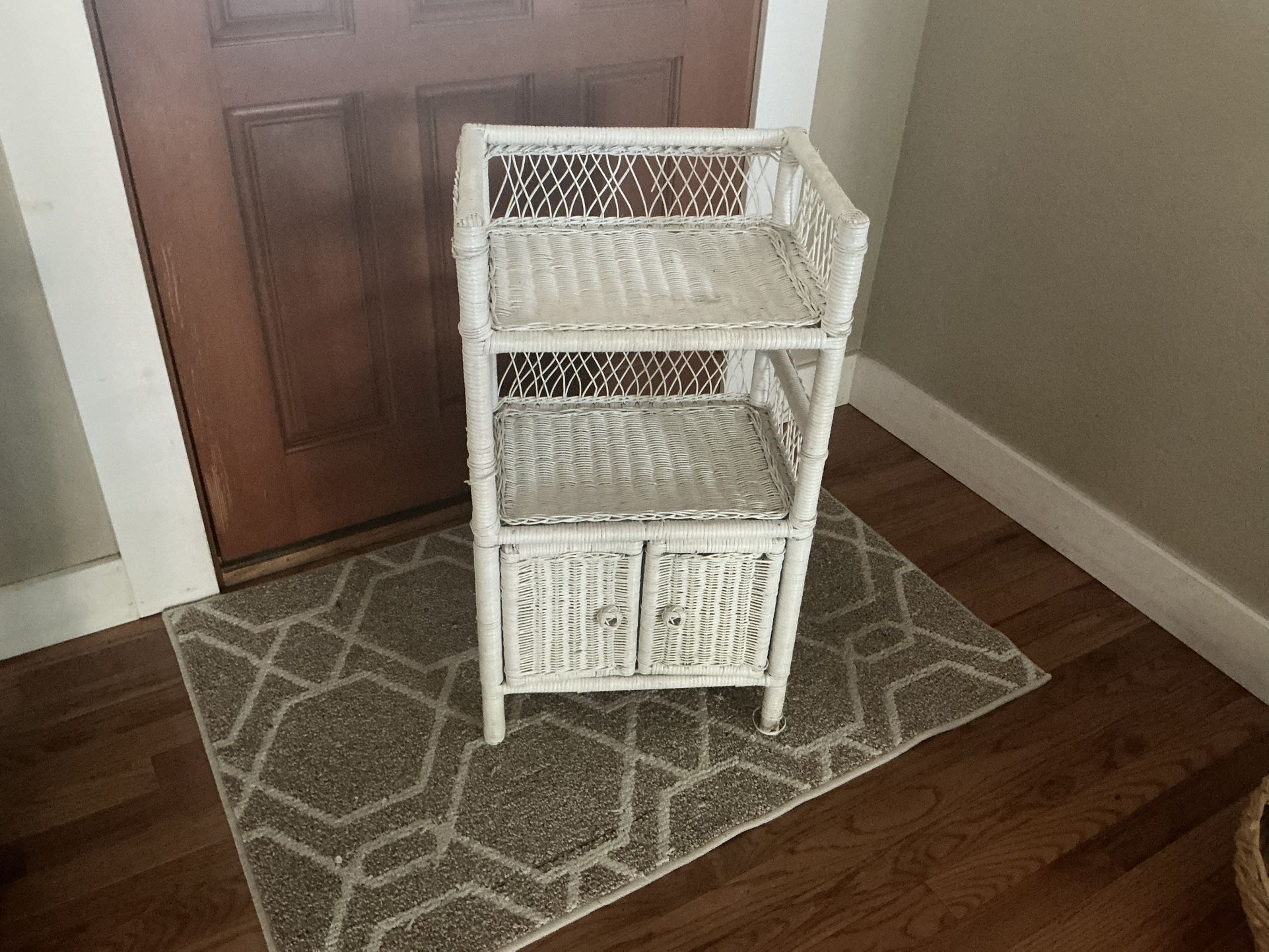 Wicker Side Table Stand Shelf