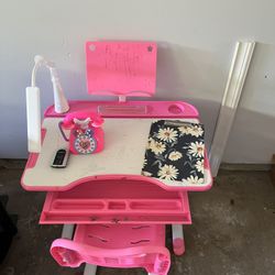 Kids’ Study Desk & Chair Set – Pink Color – Adjustable Height