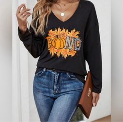 Trendy Black Fall Pumpkin Graphic Long Sleeve Top