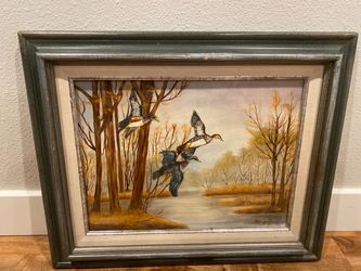 Vintage Original Duck Oil Painting, Artist Signed
