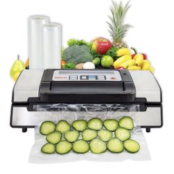 Nesco Deluxe Food VS-12 Vacuum Sealer, 130 Watts, Kit Bags & Viewing Lid, Compact, Silver