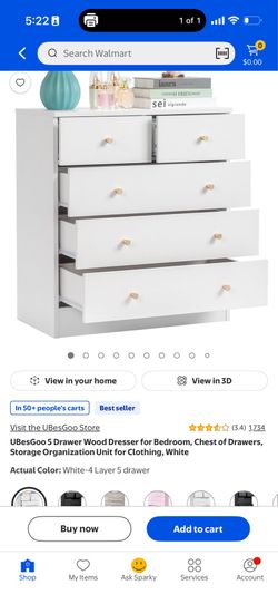 UBesGoo 5 Drawer Wood Dresser for Bedroom, Chest of Drawers, Storage Organization Unit for Clothing, White