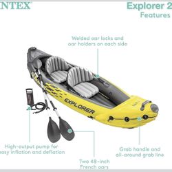 BRAND NEW 2 Person Intex 68307EP Explorer K2 Inflatable Kayak Set