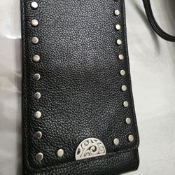 Brighton Black Pebble Leather Phone Organize Crossbody Bag 7" X 4" 