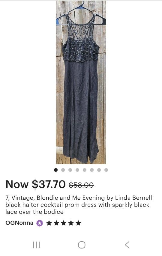 7, Vintage Blondie and Me Evening by Linda Bernell black halter cocktail prom dress with sparkly black lace over the Bodice