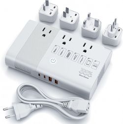 220V to 110V Voltage Converter, Max 500W Pure Sine Wave Voltage Converter US to Europe, International Universal Power Adapter Plug Combo for CPAP Hair
