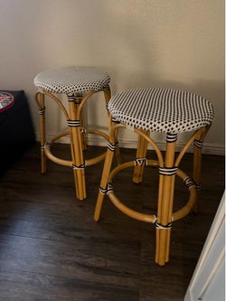 Pair of Cafe Style Rattan Bar Stools