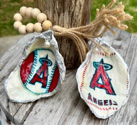 Handmade oyster shell ornaments – California Angels baseball/host hostess gift