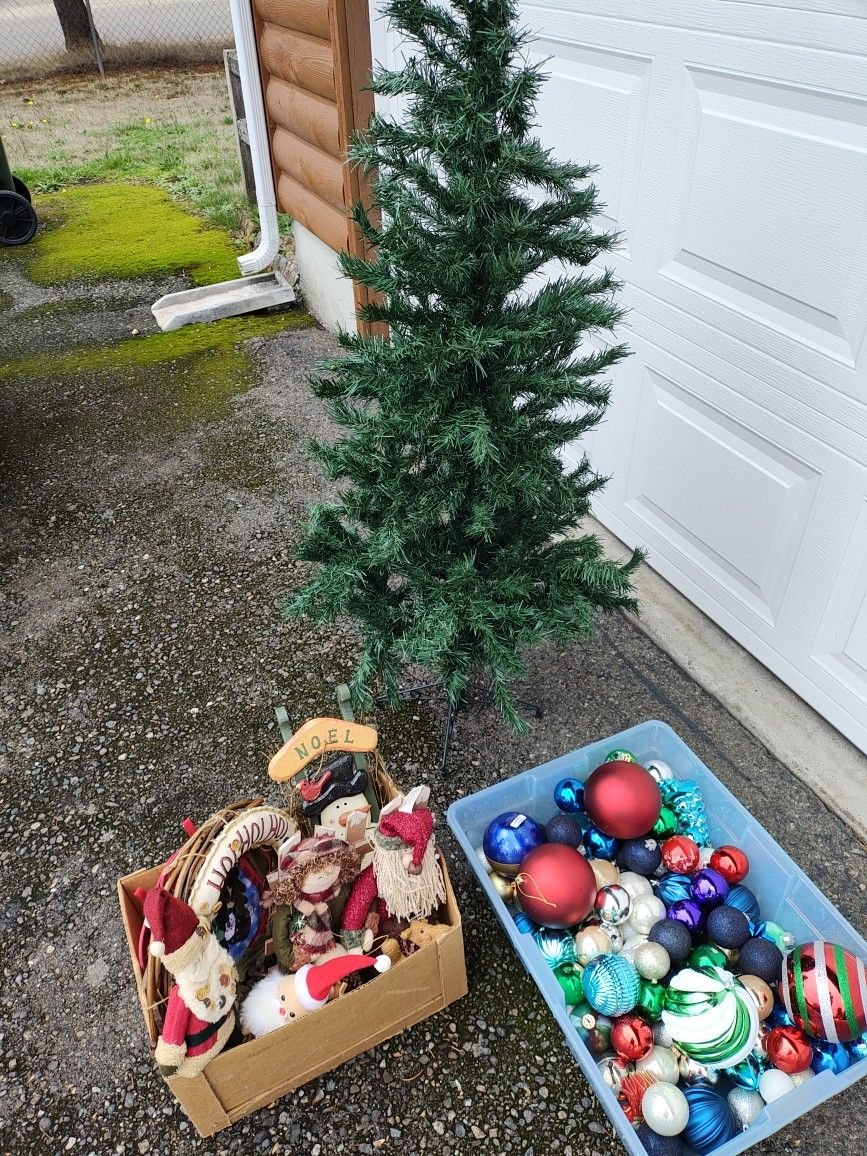 Four Ft Tree, Ornaments, And Xmas Decorations. No Holds