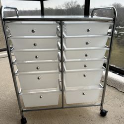 12-Drawers Rolling Storage Cart with Organizer Top - See Details - Clear