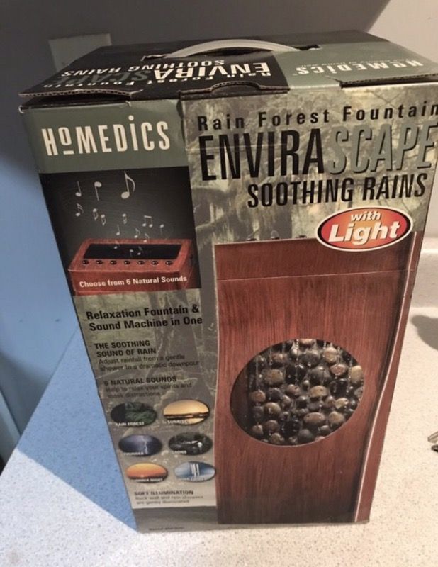 Homedics NEVER USED/ Never opened. Rainforest Fountain Envirascape Soothing Rains with Light (relaxation/sound machine) $25