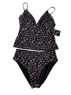 New Women’s  Zaful Black Floral Swimsuit Set Size M