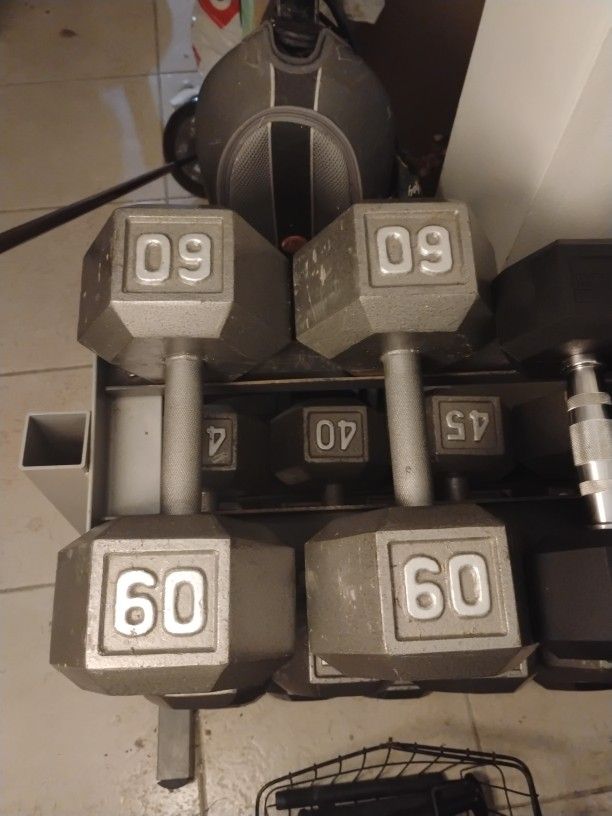 PAIR OF PERFECT CONDITION 60 LB. STEEL HEX DUMBBELLS (With Wonderful Knurling Grip)