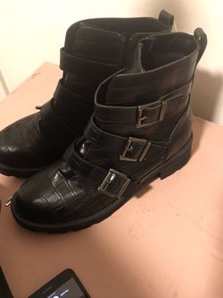 Black Croc Ankle Buckle Boots