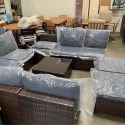 Assembled New 10 Pcs Outdoor Patio Furniture Set W/ 9 Center Seats 1 Coffee Table