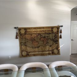 Antique Belgian Wall Tapestry (Map Of The World)