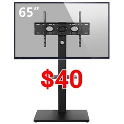Swivel Floor TV Stand with Mount for 32-65 Inch Flat Screens/Curved TVs up to 110 lbs, Tall TV Stand with Black Tempered Glass Base and 2-Tier Storage