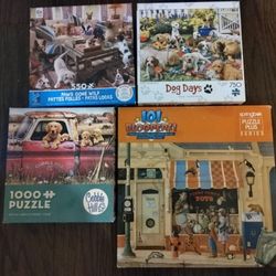 Lot Of 4 Jigsaw Puzzles Dogs