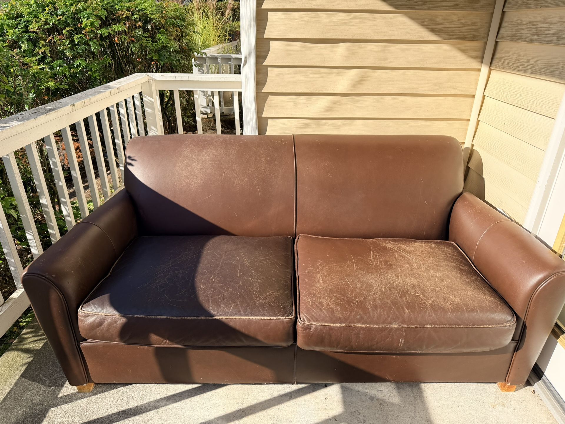 Loveseat Brown Lather Comfortable Cushion Sofa