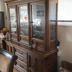 Carved China Cabinet Set / Hutch With Cabinet 3 Piece Set