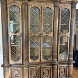 Vintage Dining Room Set: China Cabinet, Table, Extended, Chairs 