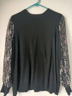Black Sweater with Floral Chiffon Sleeves