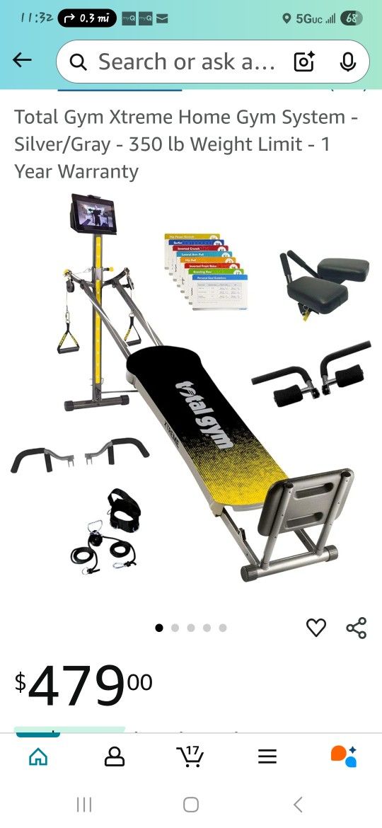 Total Gym Xtreme Home Gym System - Silver/Gray - 350 lb Weight Limit - 1