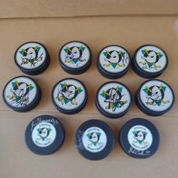 Mighty Ducks Original Team Autographed Hockey Pucks