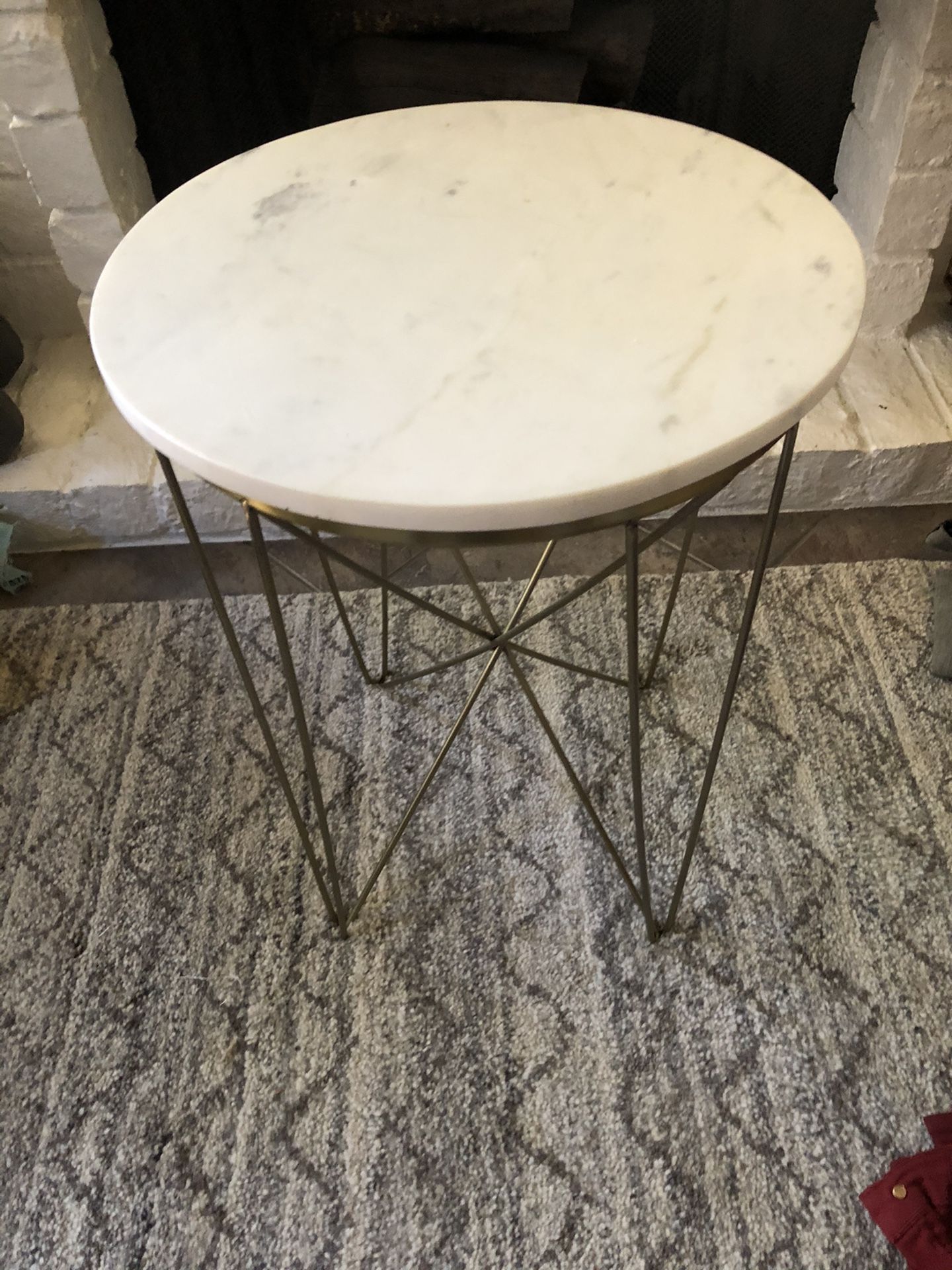 Round End Table With Steel Legs And Marble Top