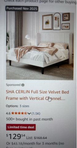 Full sized - Velvet bed frame