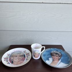 Allyn Nelson Lot Of 3 Pieces Diana Princess 1(contact info removed) Tribute Plate F Porcelain