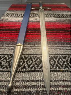 Blue-handled Glamdring-style Damascus sword
