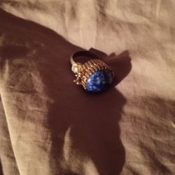 Vintage Blue Stone Hidden Hinged Treasure Box Ring