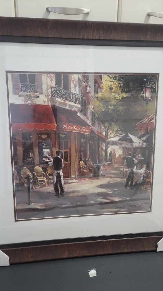 Brent Heighton , Bistro Waiters Artwork Framed 31"x 31" NEW