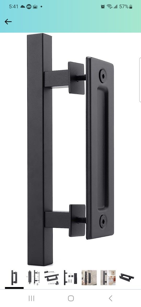 Tidorlou 12 Inch Sliding Barn Door Handle, Heavy Duty Black Pull and Flush Door Handle for Gate Garages Cabinet, Square