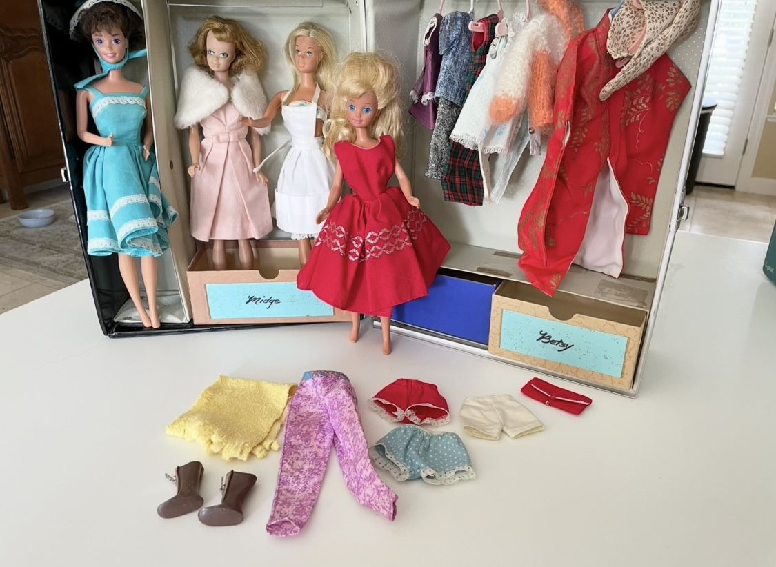 Vintage Barbies And Case With Clothes