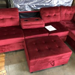 RED COLOR SECTIONAL AND OTTOMAN NEW (FREE DROP OFF)