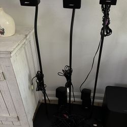 Six Bose Double Cube Speakers ,  Three Stands 