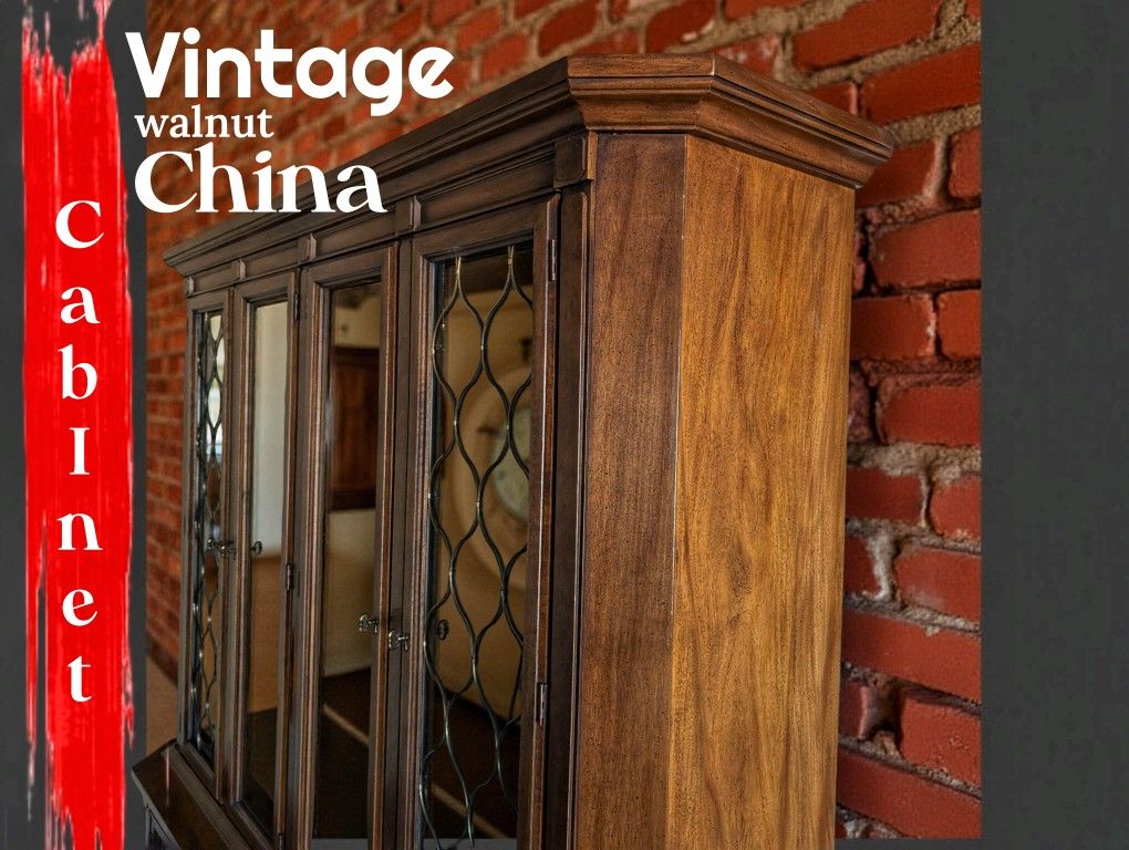 Vintage Walnut China Cabinet / Display Hutch – Elegant & Bold!