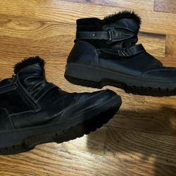 Black Fur Trim Ankle Boots