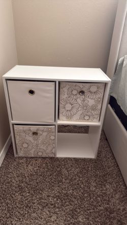 White Storage Cube Organizer with Fabric Bins