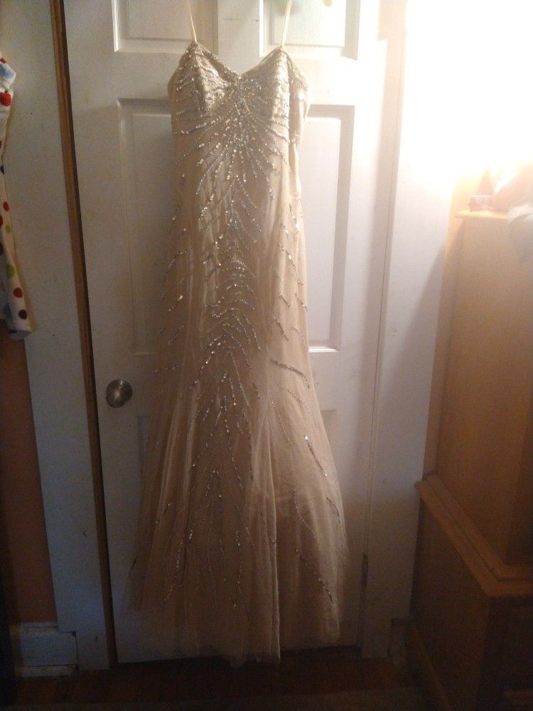 Beautiful Sequin Cream Tan Prom Dress
