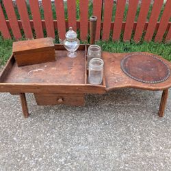 Antique Cobbler's Bench Table Rustic Wood Leather