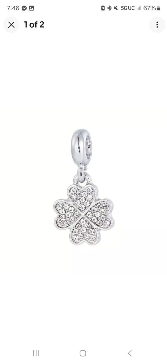 x1 Rhinestone Studded Four-leaf Clover Pendant/Charm New